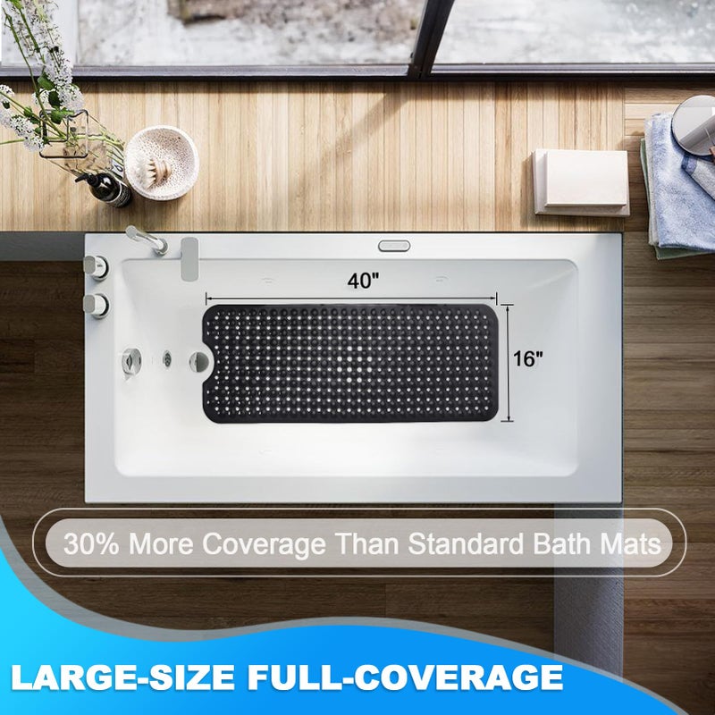 Linoows Bathtub and Shower Mats  40x16 Inch Extra Large Non Slip Soft Bath Tub Mat with Suction Cups and Drain Holes for Bathroom Floor and Keep Tubs Clean  Machine Washable  Black - Image 4